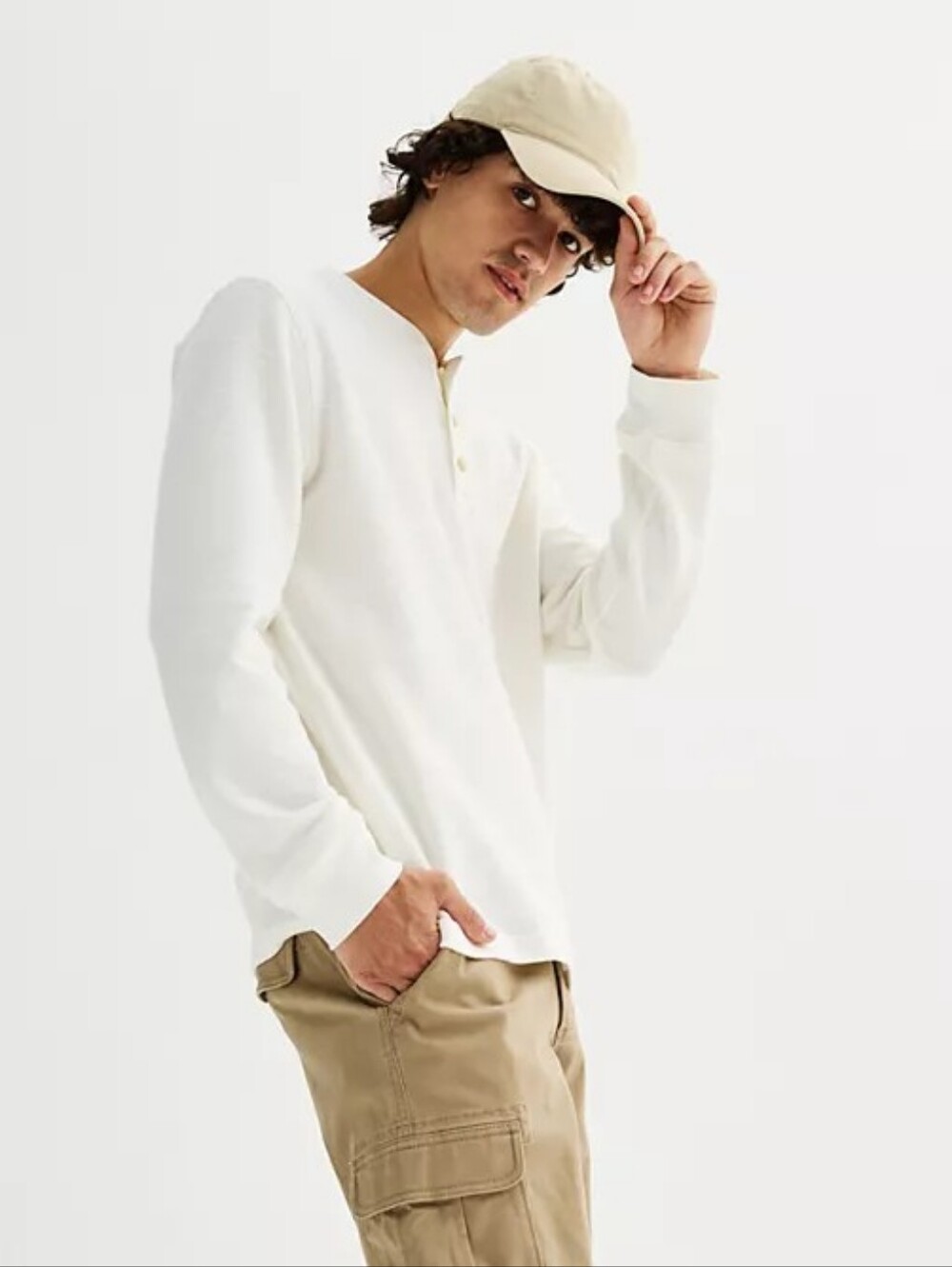 Mens Long Sleeve Essential Henley Tee - Size 2XL Ivory 🆕 Sonoma 🔥